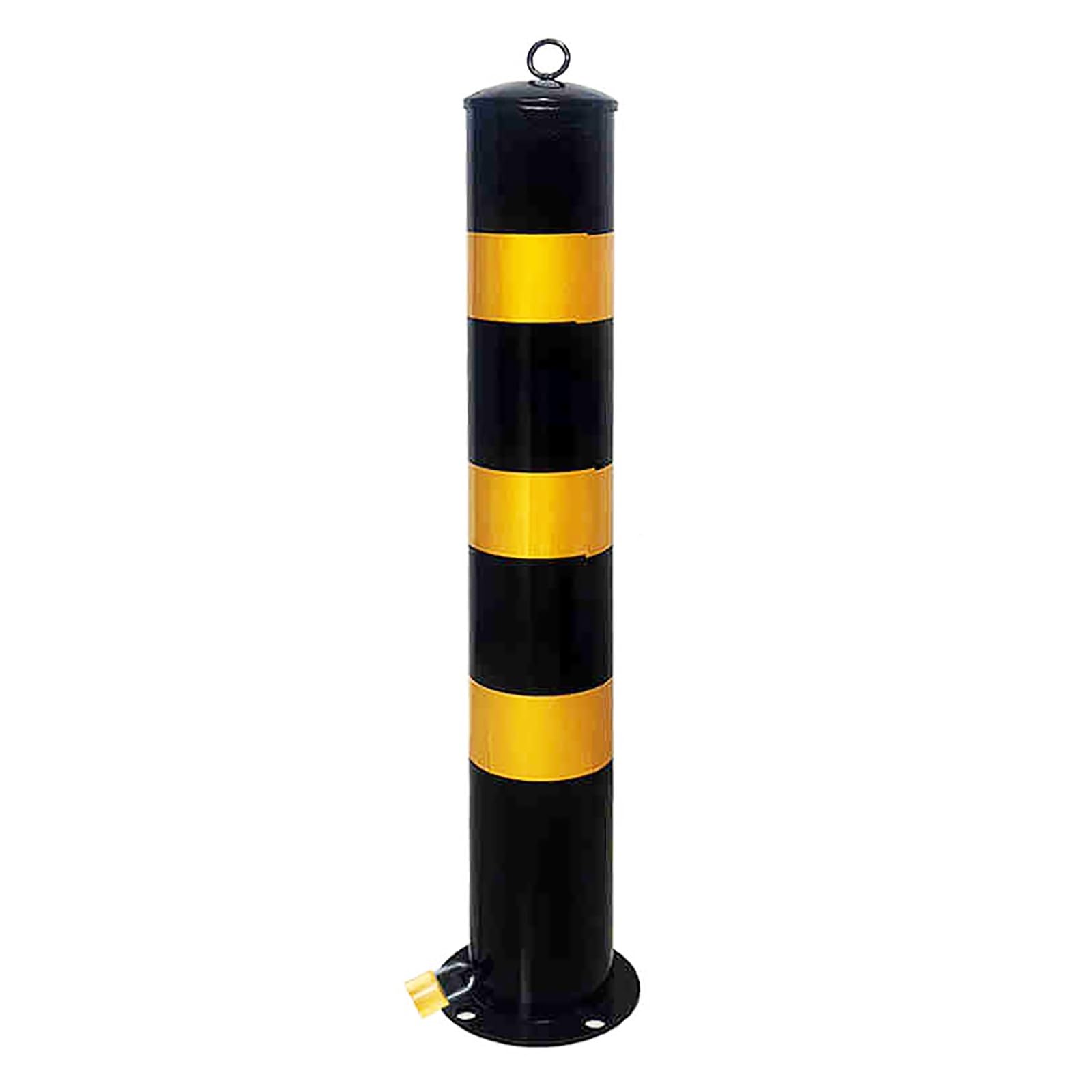 Borne de sécurité acier jaune avec cadenas et manchon d'ancrage