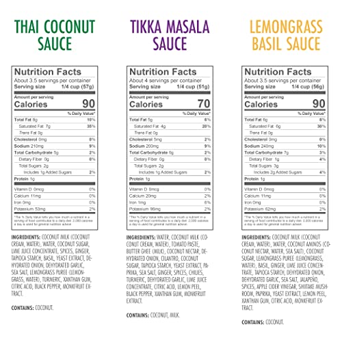 Kevin's Natural Foods Keto And Paleo Simmer Sauce Variety Pack - Stir-Fry Sauce, Gluten Free, No Preservatives, Non-Gmo - 3 Pack (Tikka/ Thai Coconut/ Lemongrass Basil) #TOP4