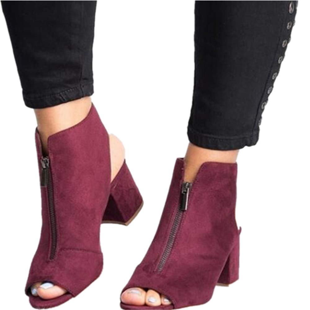 Xinantime Womens Cutout Booties Open Toe Slip On Chunky High Block Heel Pumps Ankle Boots Sandals Casual Shoe