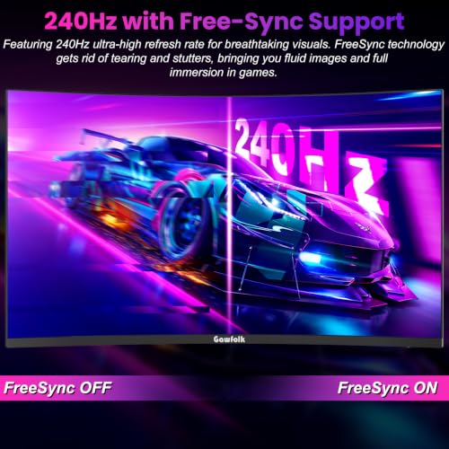 Image of Gawfolk 32 Inch 4K 240Hz Curved Gaming Monitor, UHD 3840 x 2160 Computer PC Monitor with Speakers, 1500R 1ms Frameless, Adaptive Sync, HDMI, DisplayPort VESA, Tilt Adjustable