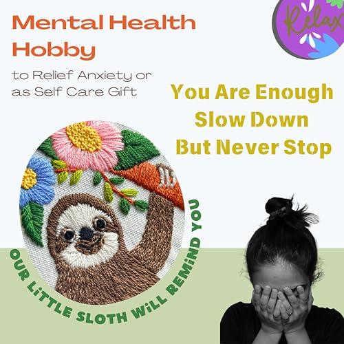 Image of La glaneuse Embroidery Kit for Adult, Beginner Embroidery Kit with Cute and Funny Animal Pattern, Eight Simple Stitches to Get a Positive Sloth, Mental Health and Stress Relief Gift for Him /Her