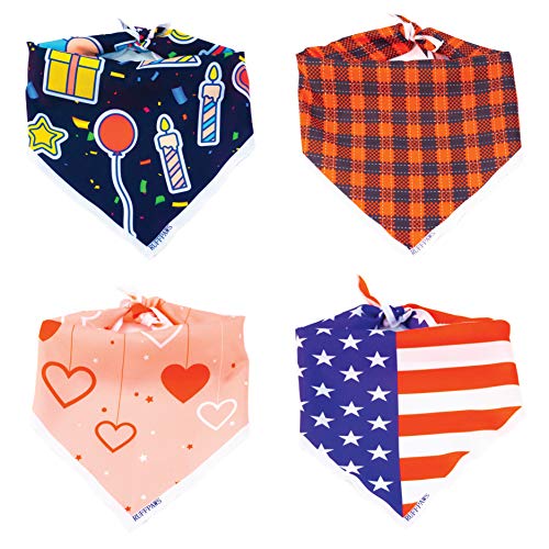 Dog Bandana Scarf - 4 Pack 100% Polyester Dog Handkerchief for Small, Medium and Large Dogs|Cute Dog Accessories Set by RUFF PAWS|Soft Bib for Boy and Girl Dogs|Great for Holidays, Birthdays, Travel