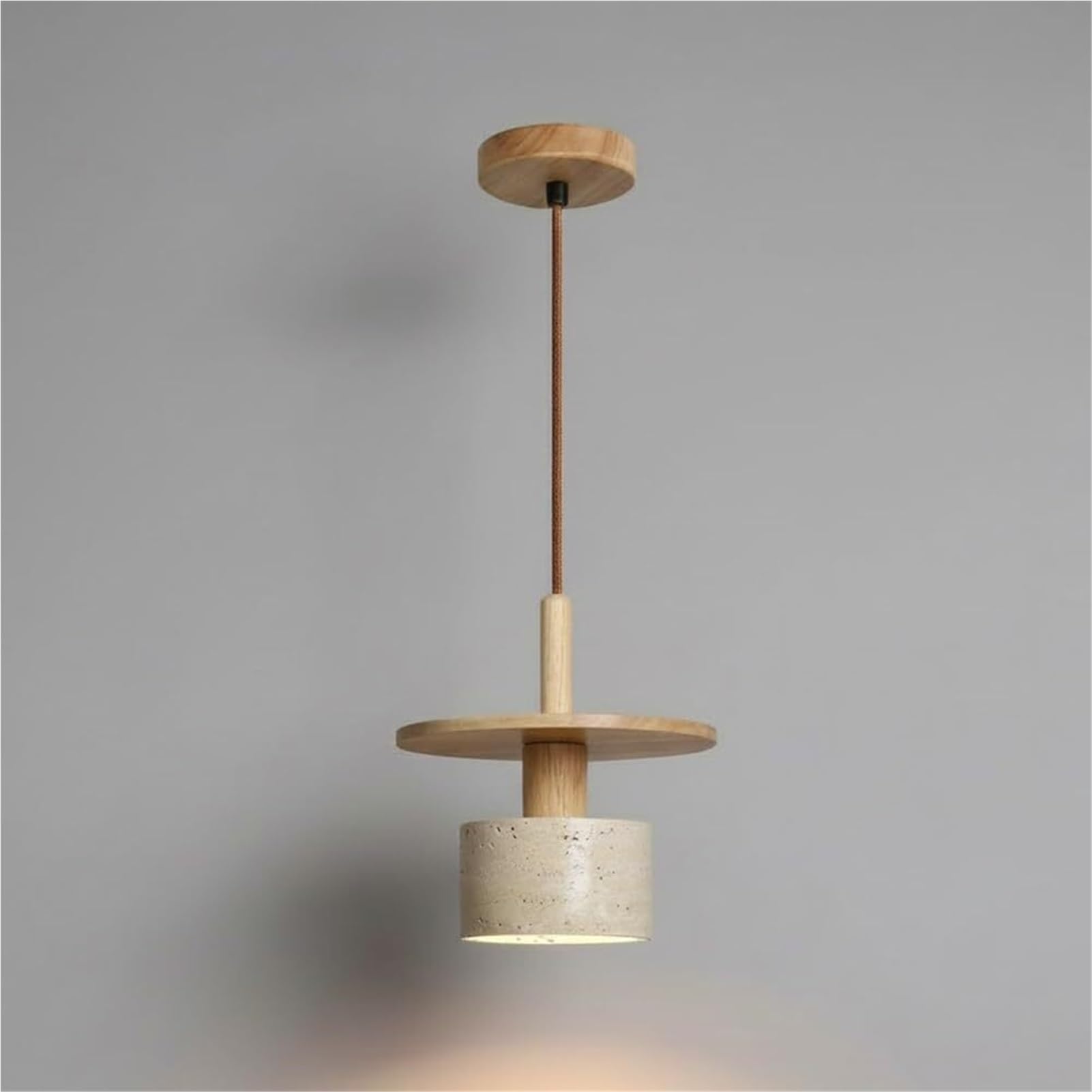 HUAYUSEDF Japanese Minimalist Travertine Cylinder Pendant Lamp Chandelier Hanging Lighting Ceiling Fixture for Bedroom Bedside Cafe Restaurant(Natural)