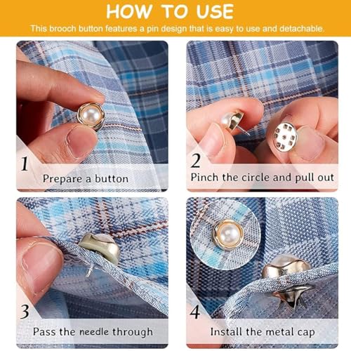 Image of ARLICORPING 20Pcs Women Shirt Brooch Pearl No Sew Button Pins Instant Jeans Safety Pin