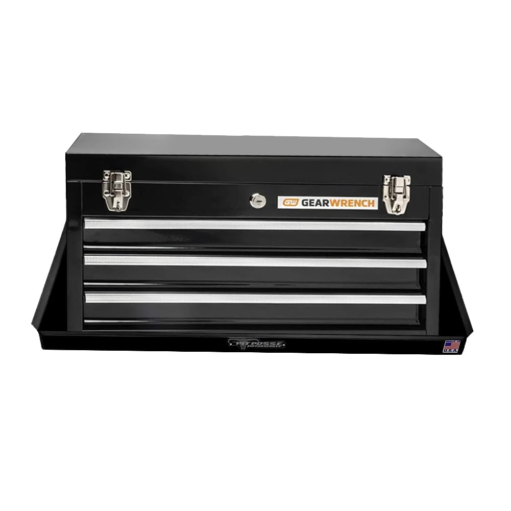 Pit Posse 540BK Tool Box Storage Holder Tray Shelf Aluminum Cabinet - Made in USA - Enclosed Cargo Race Trailer Shop Garage Accessory for Toolboxes (Black)