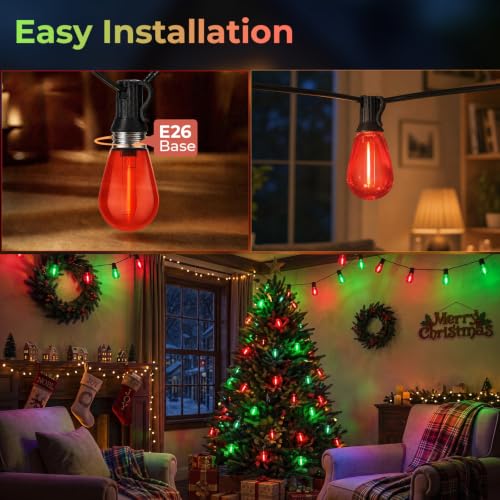 Image of GvvooHome 24 Pack S14 Red and Green Outdoor Light Bulbs for String Lights
