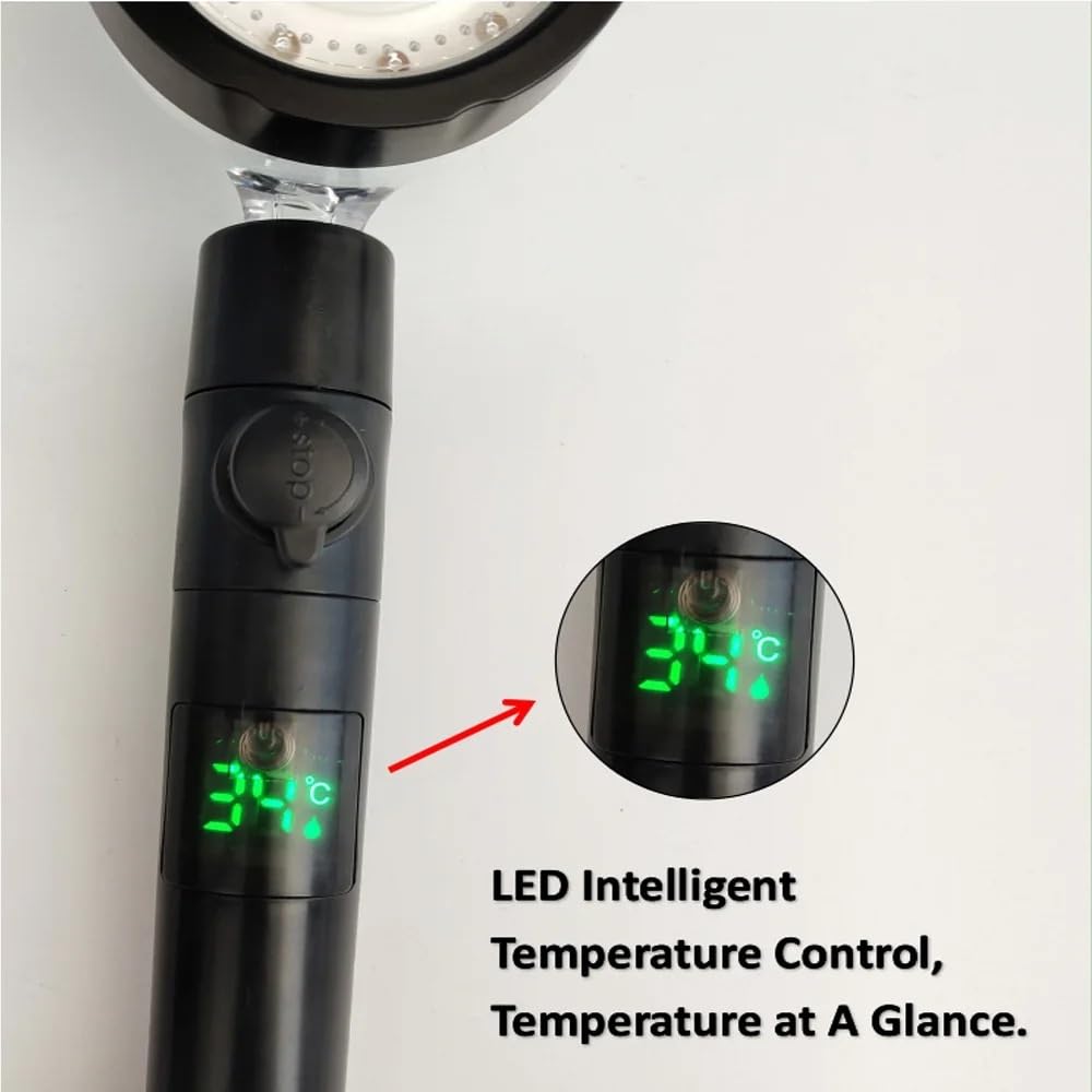 Alcachofa de ducha LED de alta presión con pantalla digital de temperatura, cabezal de ducha turbo portátil con boquilla de cambio de color 3/7 para una experiencia de baño sin control de temperatura
