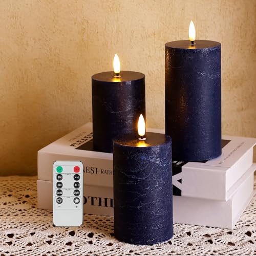 Image of Navy Blue Flameless Candles, Battery Operated Candles with Remote