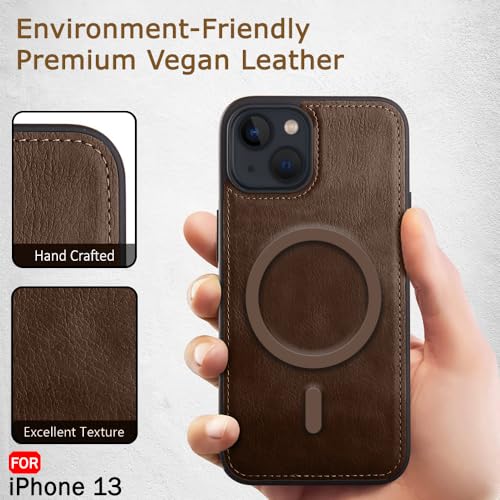Image of TheGiftKart Genuine Leather Finish Back Cover Case for iPhone 13 | Shockproof Design | Raised Edges for Camera & Screen Protection | Stunning Minimalist Design Case Cover (MagSafe Compatible, Brown)