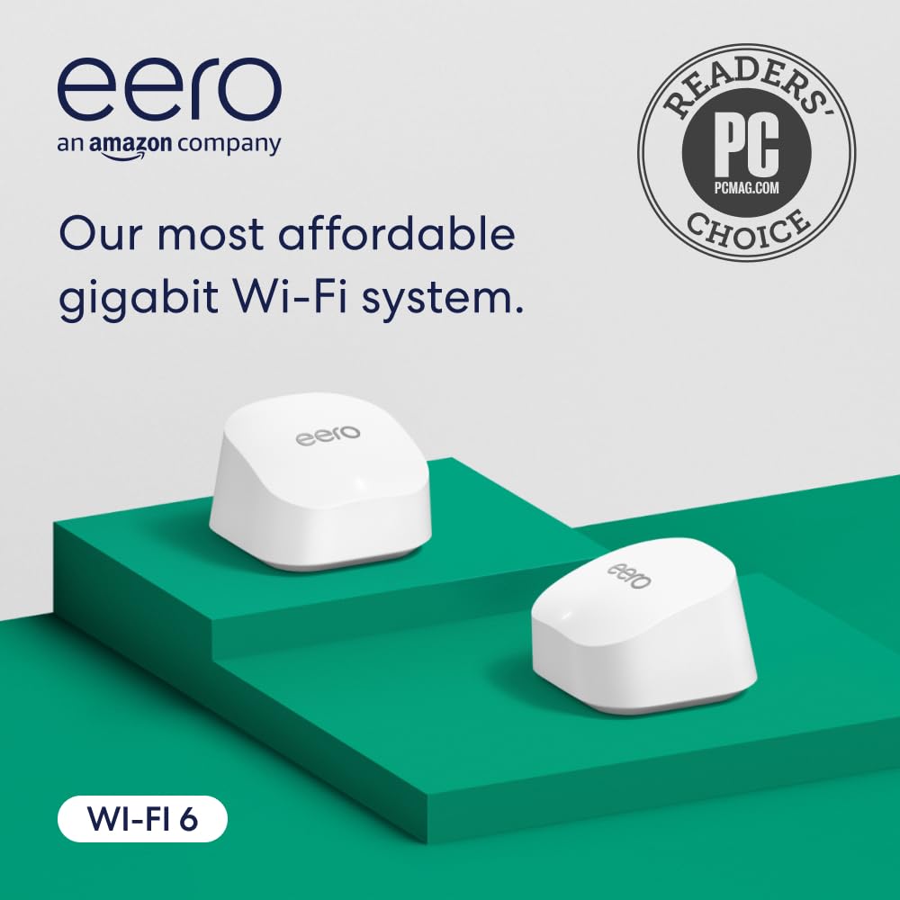 Amazon eero 6+ mesh Wi-Fi router | 1.0 Gbps Ethernet | Coverage up to 280 m2 | Connect 75+ devices | 2-Pack | 2022 releaseReducing CO2