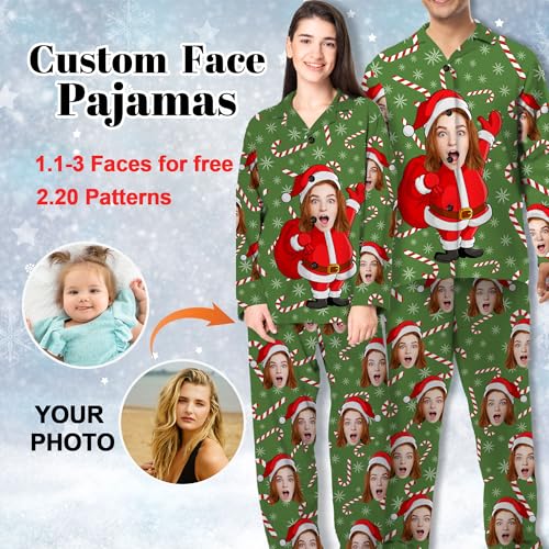 Personalized Face Family Pajamas Sets for Men Women Adults Kids,Custom Pet Sleepwear Sets Gifts for Christmas Birthday Xmas2