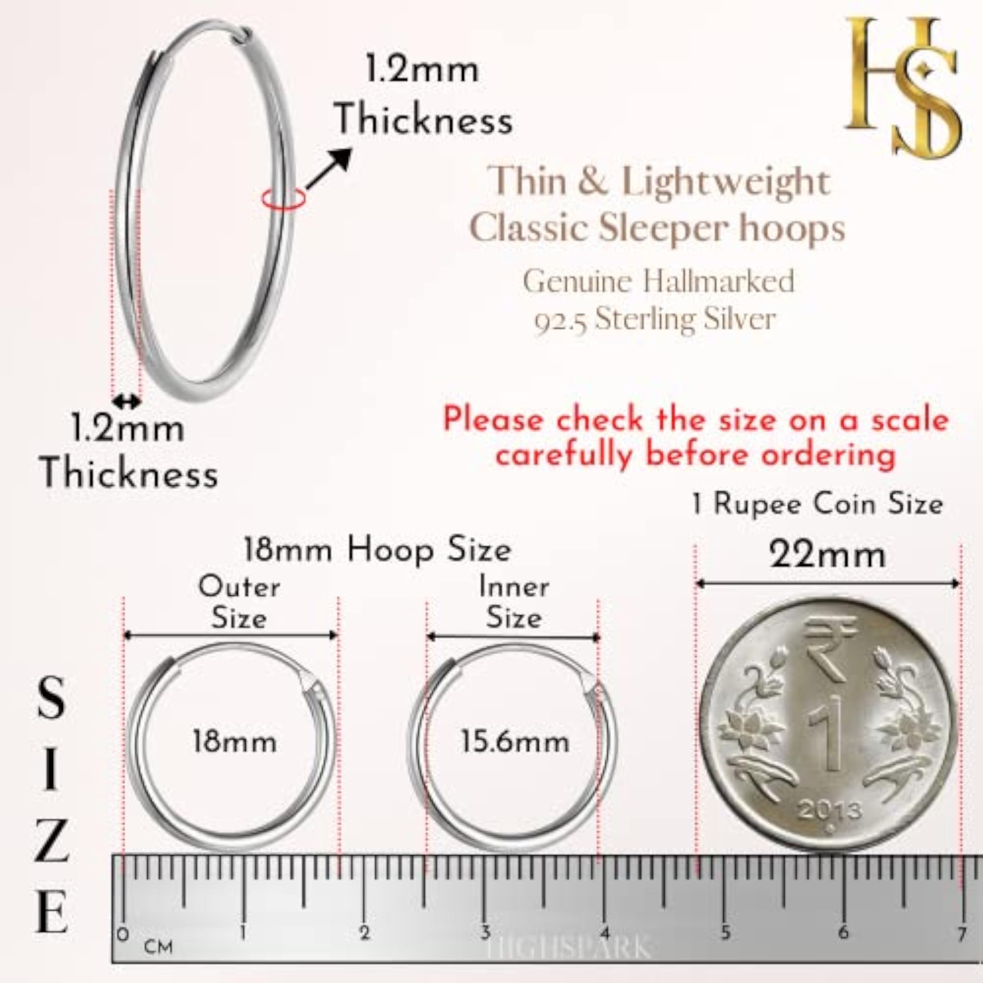925 Sterling Silver Hoop Earrings Classic Round Endless Hoops in Various Sizes