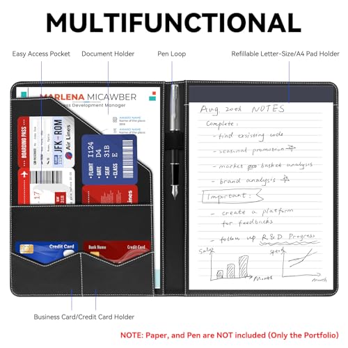 Image of Professional Padfolio Portfolio Folder - Faux Leather Resume Organizer with Document Pockets, Card Slots & Pen Holder - Interview Folder for Job Seekers, Students & Office Meetings