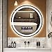 Espejo de pared LED redondo para baño Espejo de maquillaje con pantalla táctil inteligente Espejo de maquillaje con iluminación antivaho Luz de tres colores con pantalla de tiempo y temp Bluetooth
