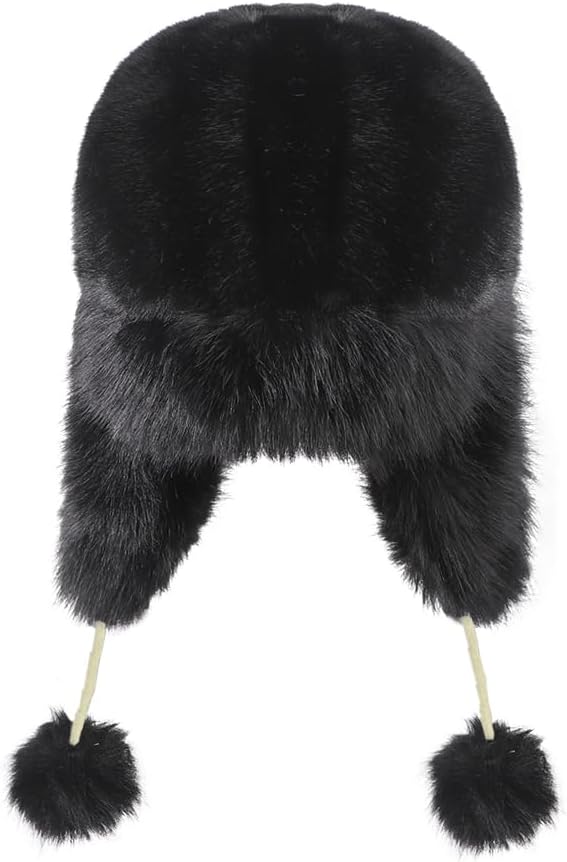 Women Faux Fur Trapper Hat with Pompoms Warm Classic Ear Flaps Hat Fuzzy Bobble Cap Warm Outdoor Ski Snow Cap - Image 5