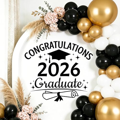 Graduation Sign for Backdrop Class of 2026 Congrats Grad Decal Sign for Graduation Balloon Arch Backdrop Grad Party Backdrop Stickers for Decorations Photo Props Black