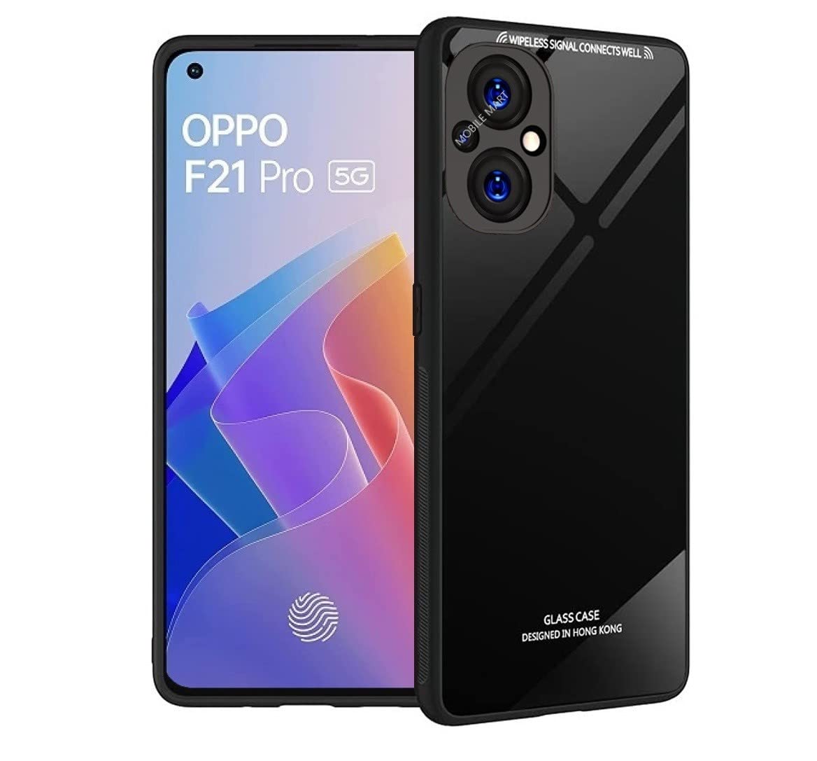 Mobile Mart Glass Back Case with Shockproof TPU Bumper Back Case Cover for Oppo F21 Pro 5G - (Black) (B0B8SST95P) Amazon Price History, Amazon Price Tracker