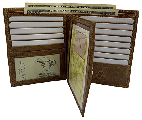 MARSHAL Bifold Genuine Leather RFID Blocking Wallet For Men Card Slots, 2 Bill Compartments, ID Windows, Money, (Cavelio Tan)2