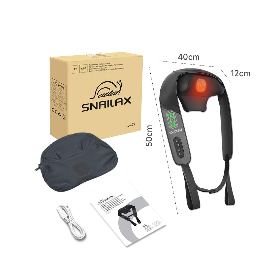 Snailax Massaggiatore cervicale senza fili per alleviare il dolore e massaggio dei tessuti profondi, massaggiatore per collo e spalle shiatsu 4D migliorato con riscaldamento a grafene, massaggiatore