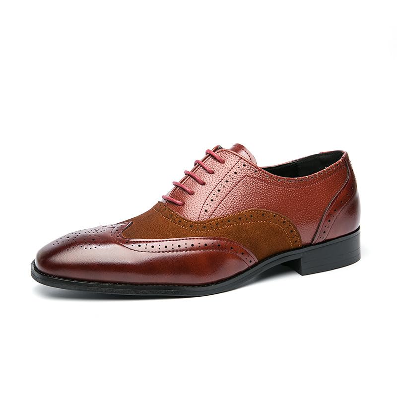 Image of Santimon Men's Classic Modern Formal Oxford Wingtip Lace Up Dress Shoes, Two-Tone Perforated Brogues Uniform Casual Oxford Dress Shoes