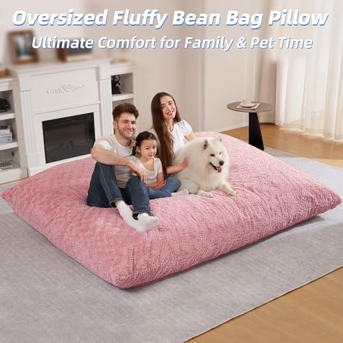 Image of 4 in 1 Bean Bag Chair, Giant Memory Foam Filling Bean Bag Sofa, Adult Bean Bag Chair, Machine Washable Faux Fur Cover, Bean Bag for Adult (Pink)