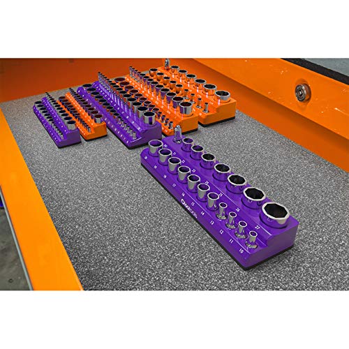 Image of Olsa Tools Magnetic Socket Holder | 1 /4-inch Drive | Metric | Purple | Holds 26 Sockets | Professional Quality Tools Organizer
