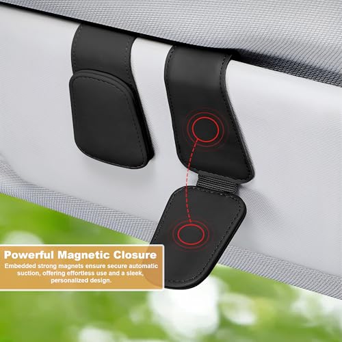 JOYIT 2 Stück Brillenhalter für Auto, Echt Leder Sonnenbrillenhalter Auto, Magnetische Brillenhalterung Auto, Universal Brillenhalter Auto, Ticket-Kartenclip