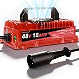 Green orange Club Car Charger, 48V 15A Golf Cart Charger, Golf Cart Battery Charger with 3-Pin Round Plug, 4-6H Fast Full Charge Trickle Charge, Lead Acid Battery Charger with Fan Design (Red)