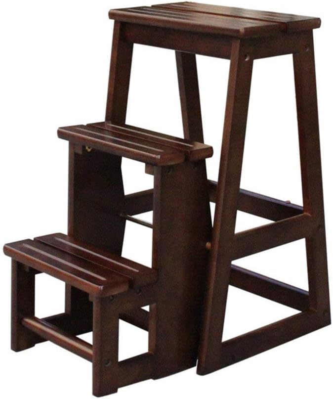 Lightweight Folding Step Stool for Home and Office Portable Ladder for Kitchen and Walnut Color Multi Use Step Stool