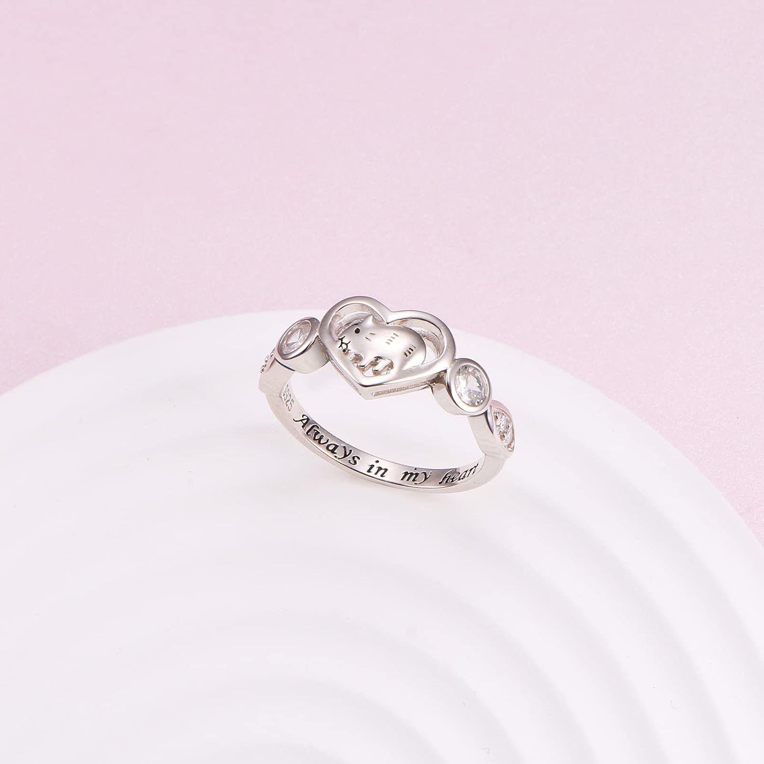 Guinea Pig Jewelry Set 925 Sterling Silver Guinea Pig Pet Hamster Ring Engraved Always in My Heart Cute Animal Stud Earrings and Necklace Jewelry Gift for Women Daughter