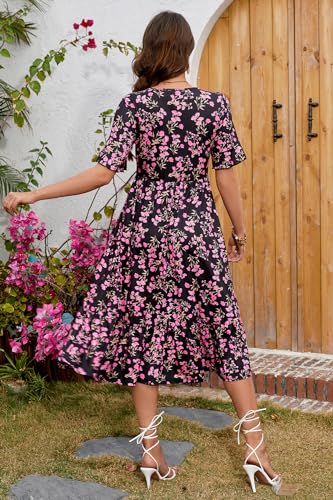 Image of STYLEWORD Womens Summer Casual Short Sleeve Flowy Midi Beach Dress
