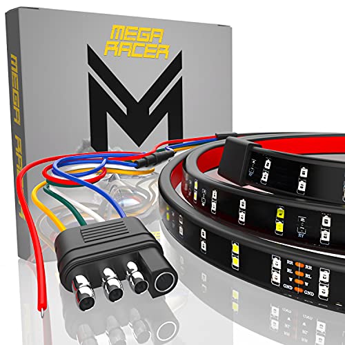 Mega Racer Double Row 48 Inch LED Tailgate Light Bar for Trucks - 5 Functions Brake/Running/Turn Signals/Reverse/Double Flashing Lights, 144 Pieces LED Diodes, IP67 Waterproof Rating, 1 Pc