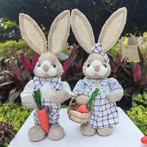 Statuette garçon en treillis de Pâques avec herbe séchée, cadeau décoration