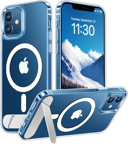 Image of Magnetic Compatible with iPhone 12 Case & iPhone 12 Pro Case, [Built-in Invisible Kickstand][Compatible with MagSafe] [Military Grade Shockproof] Slim Thin Phone Case 6.1 inch