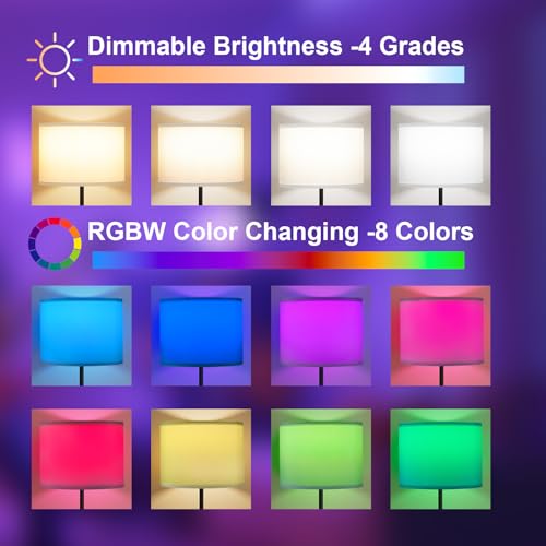 Image of Ambimall Floor Lamp for Living Room with Smart Light Bulb, RGB + Stepless Dimmable Colors Temperature & Brightness(White Shade & Black Pole)