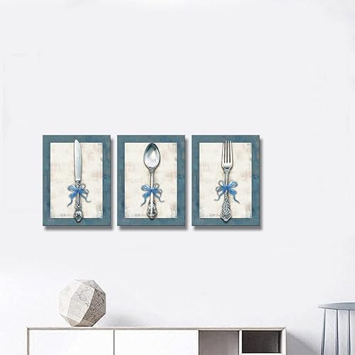 Miniatura 3 de Derkymo 3 piezas de cocina decoración de pared retro vajilla lienzo arte de pared elegante cubiertos pintura impresiones para comedor enmarcado