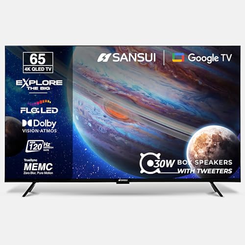 Image of SANSUI 165cm (65) 4K QLED Google TV with Dolby Vision, HDR10+, Dolby Atmos Sound with Tweeters, HSR 120Hz, MEMC, 30W Surround Sound, FloLED Panel JSW65UG23Q (Black)
