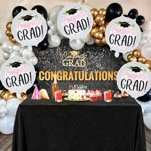 Image of 6 Pcs Graduation Balloons, White Graduation Cap Foil Balloons, Congrats Grad Mylar Balloons for Class of 2026 Graduations Party Decorations