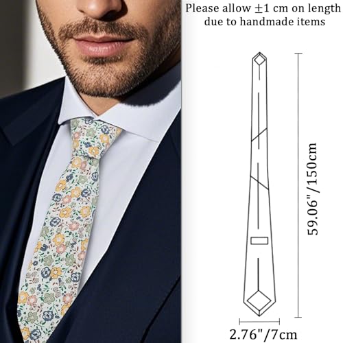 Image of Cotton Floral Ties for Men 2.76 inch Men's Skinny Tie Linen Flower Printed Neck Tie for Wedding Dating Party