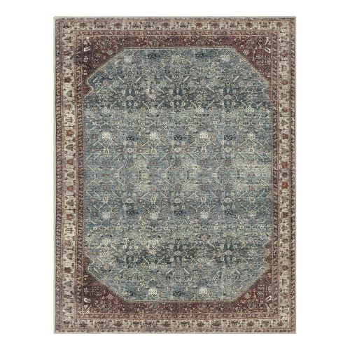 Image of Keen Home Design Vintage Washable Area Rug, Non-Slip Low Pile, 5x7 | Machine Washable Cotton Chenille, 0.25In Low Pile, Rubber Non-Slip Back; Living Room, Bedroom, Dining Room, Office