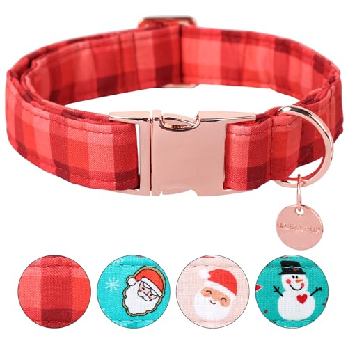 Image of Christmas Dog Collar, Christmas Collar for Puppy Girl Boy Dog or Cat, Red Plaid Dog Collar with Durable Metal Buckle, Cute Pet Collar, XS