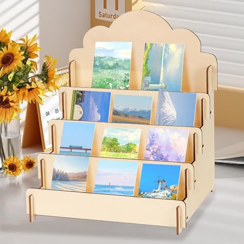 Support de Brochures en Bois Naturel Robuste à 4 Étages Spacieux