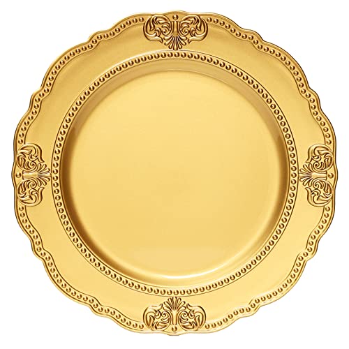Spsyrine Gold Charger Plates, Set of 6 Scalloped Chargers for Dinner Plates, 13\" Embossed Plastic Chargers for Wedding, Banquets, Party - Thumbnail 7