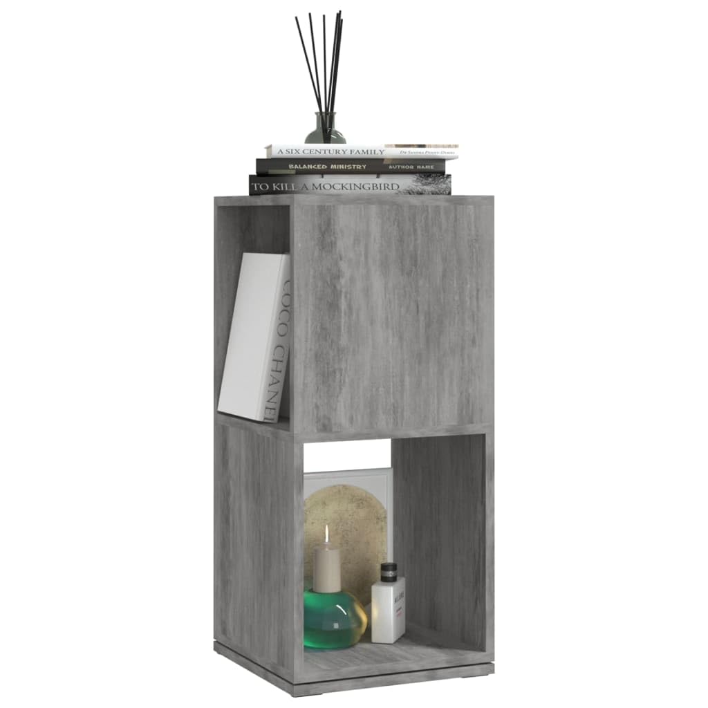 Armoire Rotative Gris Béton 34,5x34,5x75,5 cm Bibliothèque Tournante 360 Degrés Étagère de Rangement Gain de Place en Bois d'Ingénierie Petit Meuble Colonne Pivotant pour Salon et Bureau