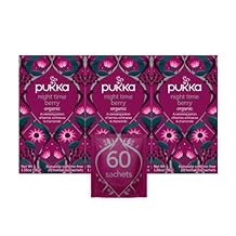 Pukka Organic Tea Bags, Night Time Berry Herbal Tea with Chamomile, Echinacea, and Elderberry, Perfect for Overnight Wellness, 20 Count Pack of 3, 60 Tea Bags