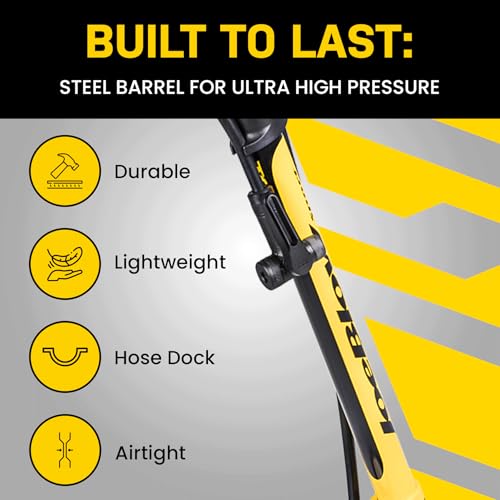 Image of Topeak JoeBlow Sport III High-Pressure Bike Floor Pump - 160 PSI, Durable Steel Barrel, 3 inch Analog Gauge, TwinHead DX5 Pump Head, Long Hose, Ergonomic Handle, Fits Presta, Schrader, & Dunlop Valves | floor-bike-pumps