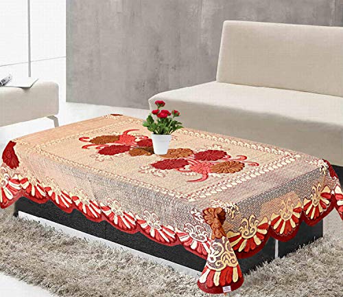 Image of Heart Home Flower Design Cotton 4 Seater Center Table Cover 40 inchx60 inch(Cream)-HHEART15505, Standard