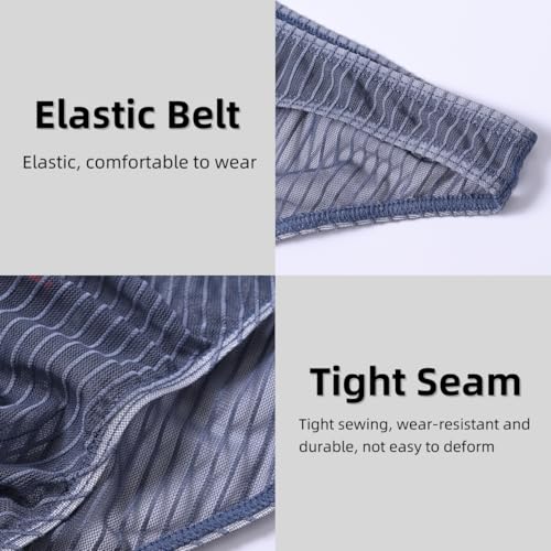 Men's See Through Briefs Sexy Low Rise Underwear Mesh Breathable Stripe Panties for Man4