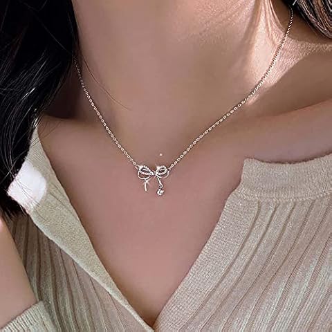 Atentuyi Silver Bow Rhinestones Necklace Cover
