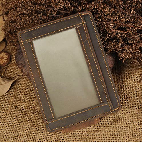 RFID Genuine Leather Money Clip Wallet, Credit Card Case Holder, Front Pocket Slim Wallet, Wild Style (A Brown)4